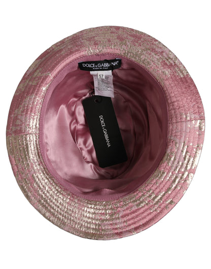 Dolce & Gabbana Polyester & Silk Bucket Hat - Pink Patterned Jacquard Signature Monogram