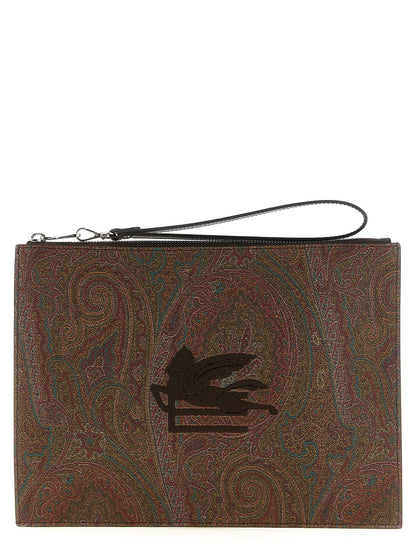 Etro Brown Cotton Clutch Bag