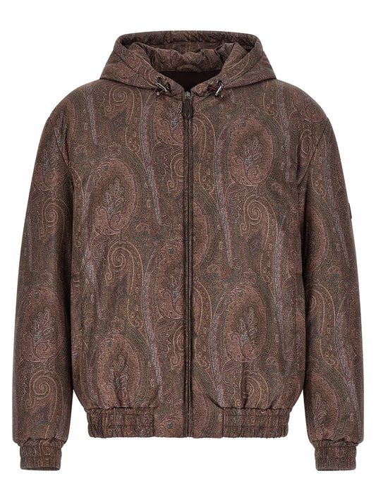 Hooded Bomber Jacket by Etro for men in polyester brown, patterned & paisley presents a effortlessly chic silhouette, showcasing a sophisticated hooded neckline and premium hooded for a truly effortlessly chic finish.