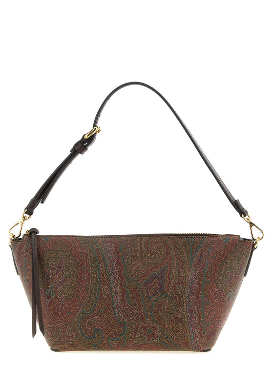 Small Crossbody Handbag by Etro for women in poly cotton & suede calfskin leather bicolour, brown, green, paisley, jacquard & signature features a transformative sophistication silhouette, showcasing a secure snap, flap & zipper, ample , and versatile crossbody-strap, shoulder-strap, handle, adjustable-strap & detachable-strap for a transformative sophistication look.