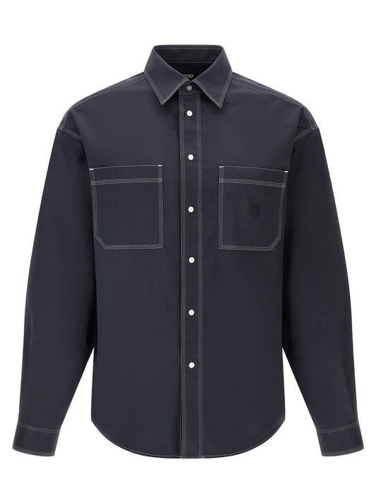 Shirt by Fendi for men in cotton dark-blue presents a discerning silhouette, showcasing a sophisticated and for a truly discerning finish.