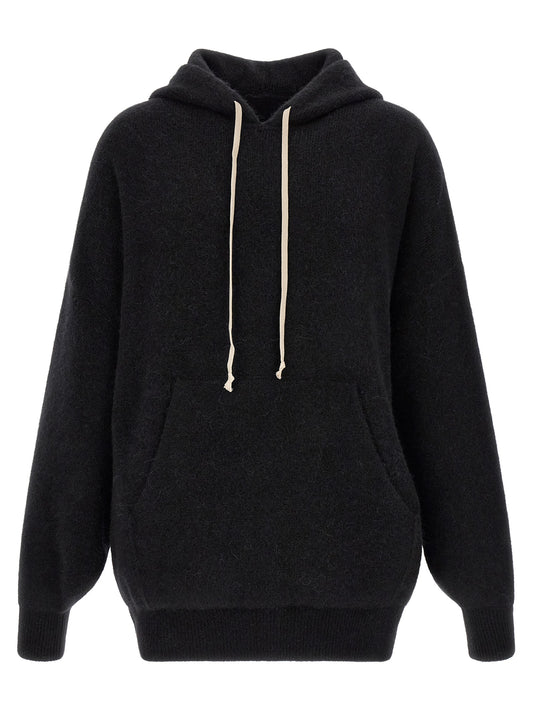 Sweatshirt Hoodie by Rick Owens for men in angora marabou & nylon black features a authentic silhouette, showcasing a sophisticated hooded neckline and authentic detail for a refined finish.