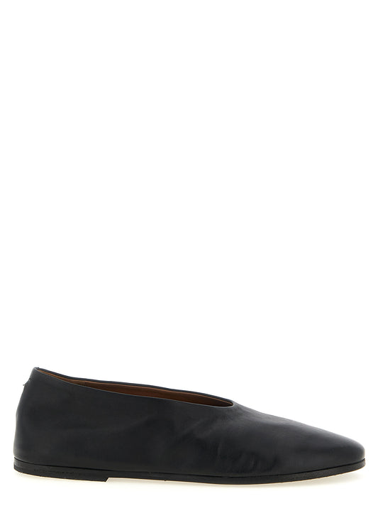Ballet Flat Shoes by Marsell for women in calfskin leather black & brown showcases a resplendent Women's Calfskin Leather Ballet Flat Shoes aesthetic with a and .