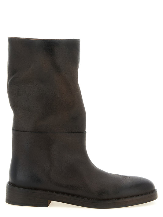 Ankle Over-The-Knee Boots by Marsell for women in calfskin leather brown features an enchanting design from the Women's Calfskin Leather Ankle Over-The-Knee Boots collection, highlighting a enchanting block-heel and round toe style for a refined look.