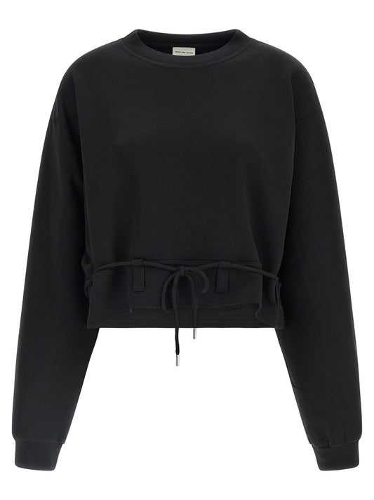Activewear Sweatshirt by Dries Van Noten for women in cotton black features an streamlined silhouette, showcasing the streamlined and with functional for a premium, athletic look.