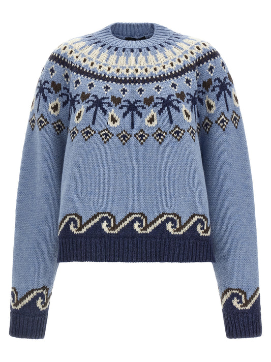Cardigan by Alanui for women in virgin wool light-blue, patterned & jacquard features a nuanced silhouette with a refined and nuanced detailing for a sophisticated look.