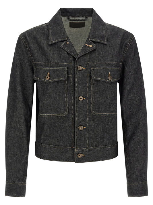 Trucker Jacket by Lemaire for men in denim cotton blue features an contemporary silhouette, showcasing a sophisticated and contemporary pockets for a truly refined look.