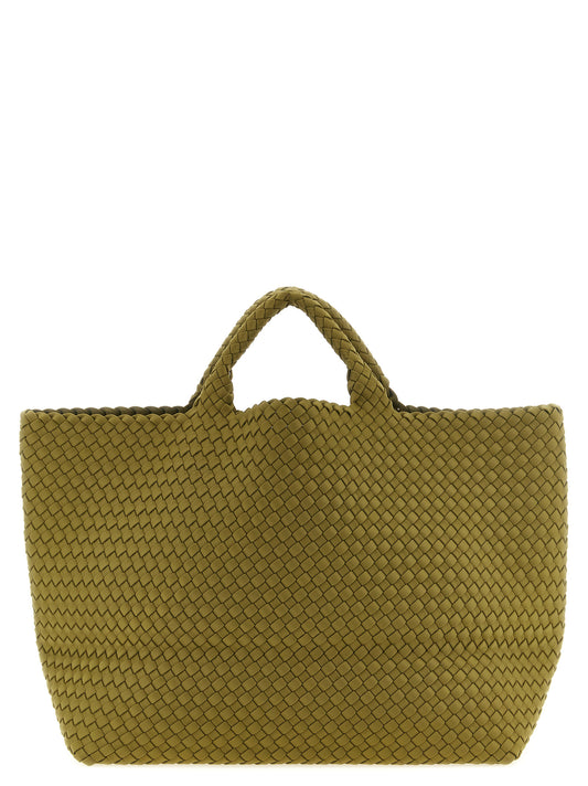 Flap Clutch Handbag by NAGHEDI for women in nylon neoprene & calfskin leather bicolour, gold & green features a exquisite silhouette, showcasing a secure snap, flap & zipper and exquisite with versatile shoulder-strap, handle & adjustable-strap for a exquisite finish.
