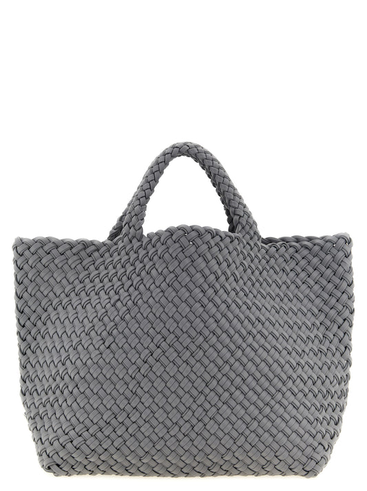 Large Shoulder Flap Clutch Tote Bag by NAGHEDI for women in nylon neoprene & calfskin leather bicolour, gray & green showcases a urban-chic Sicily St Barths Nylon Neoprene & Calfskin Leather Large Shoulder Flap Clutch Tote Bag design, featuring a secure snap, flap & zipper, ample , and versatile shoulder-strap, handle, adjustable-strap & detachable-strap for a urban-chic finish.