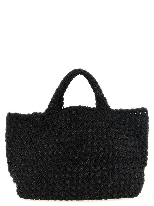 Large Shoulder Flap Clutch Tote Bag by NAGHEDI for women in denim canvas & calfskin leather bicolour, black, green, gunmetal, patterned & signature features an metropolitan chic Sicily St Barths Denim Canvas & Calfskin Leather Large Shoulder Flap Clutch Tote Bag design with a secure snap & flap, metropolitan chic , and versatile shoulder-strap & handle for a metropolitan chic look.