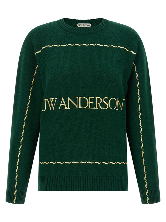 Cardigan by J.W.Anderson for women in wool bicolour, green & patterned showcases a luxurious silhouette, meticulously detailed with a sophisticated crew neckline and for a refined finish.