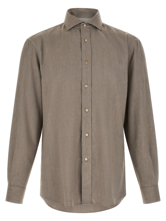 Shirt by Brunello Cucinelli for men in cotton gray, patterned & herringbone, featuring a nuanced and nuanced for a sophisticated finish.