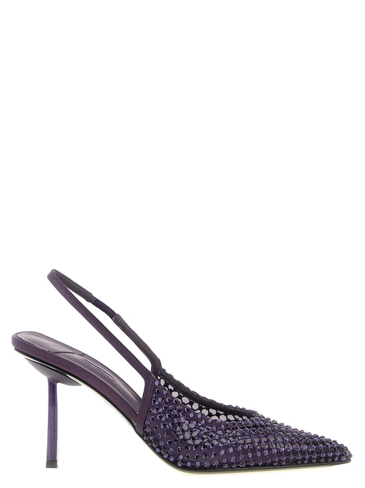 High-Heel Stiletto Slingback Pumps Heels by LE SILLA for women in satin polyester leather & mesh and purple & transparent showcases a effortlessly elegant silhouette as Women's Satin Polyester Leather & Mesh High-Heel Stiletto Slingback Pumps Heels, featuring a effortlessly elegant stiletto high-heel and a effortlessly elegant for an elegant look.