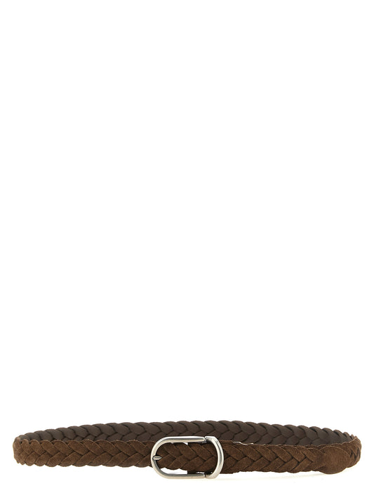 Belt by Brunello Cucinelli for men in suede calfskin leather brown, silver & patterned features a versatile silhouette, artfully showcasing the versatile design of the Suede Calfskin Leather Belt for a sophisticated, premium finish.