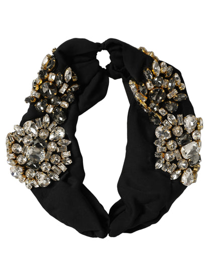 Dolce & Gabbana Crystal Elastane Satin & Silk Headband - Black Signature