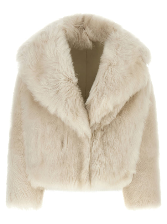 Overcoat by BLANCHA for women in leather & lamb shearling white showcases a enveloping silhouette, detailed with distinctive and a enveloping shawl-collar neckline.