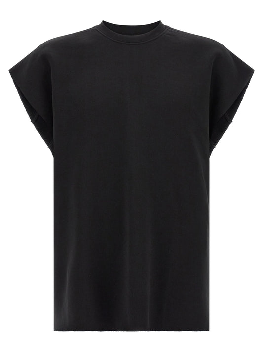 Activewear Sweatshirt by Thom Krom for men in cotton black presents a dynamic silhouette, featuring a dynamic crew neckline and sleeveless detailed with functional .