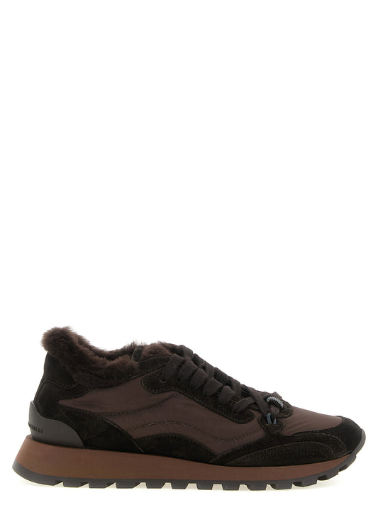 Athletic Sneakers by Brunello Cucinelli for women in tu & suede calfskin leather black & signature features an exquisite silhouette, showcasing the premium athletic style of the Monile Play Women's Athletic TU & Suede Calfskin Leather Sneakers with an exquisite finish.