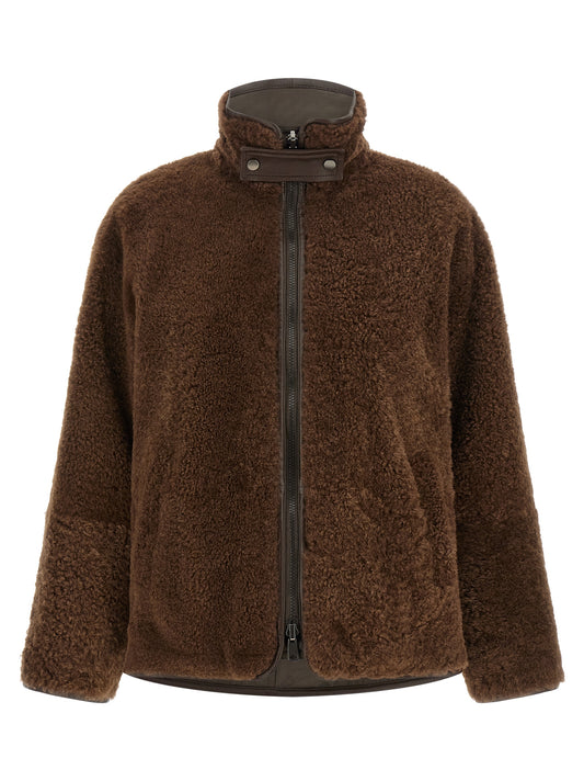 Jacket by Brunello Cucinelli for women in lamb leather & fur brown features a smart silhouette, perfectly accentuated by its unique high-neck neckline and functional pockets for a smart finish.