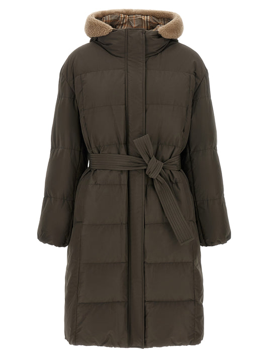 Hooded Puffer Jacket by Brunello Cucinelli for women in cotton canvas bicolour, green, olive & patterned presents a effortlessly chic silhouette, showcasing a sophisticated hooded neckline and premium pockets, hooded & insulated for a truly effortlessly chic finish.