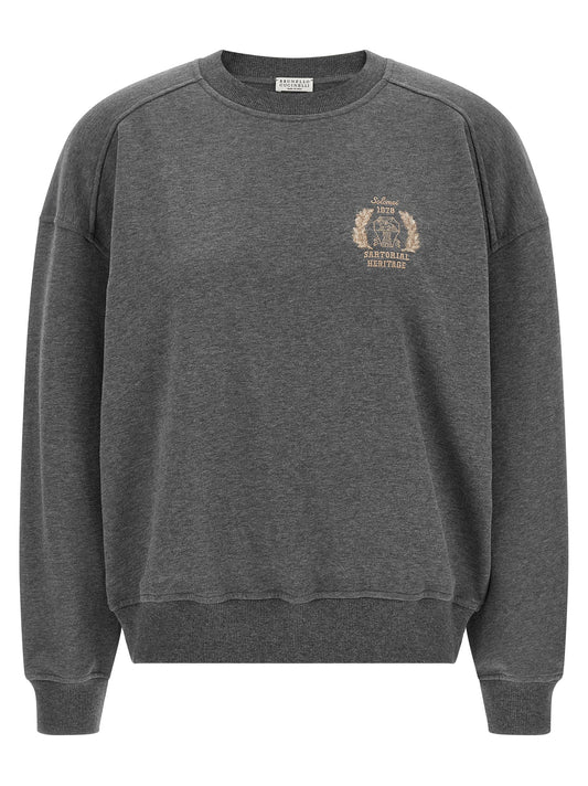 Activewear Sweatshirt by Brunello Cucinelli for women in cotton sequins charcoal & gray features an streamlined silhouette, showcasing the streamlined crew neckline and with functional for a premium, athletic look.
