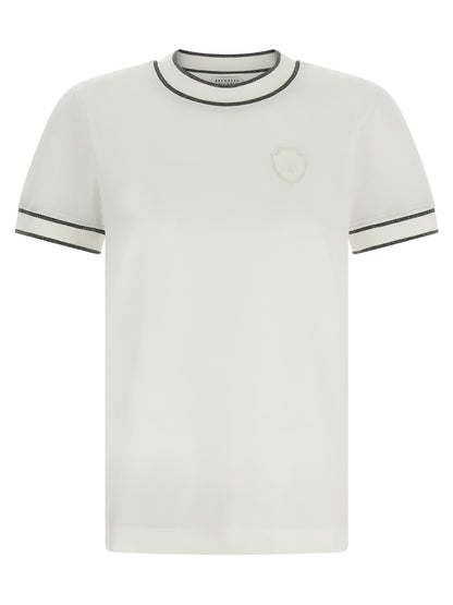T-Shirt by Brunello Cucinelli for women in cotton white showcases a chic silhouette, artfully detailed with a chic crew neckline and short-sleeve for a chic finish.
