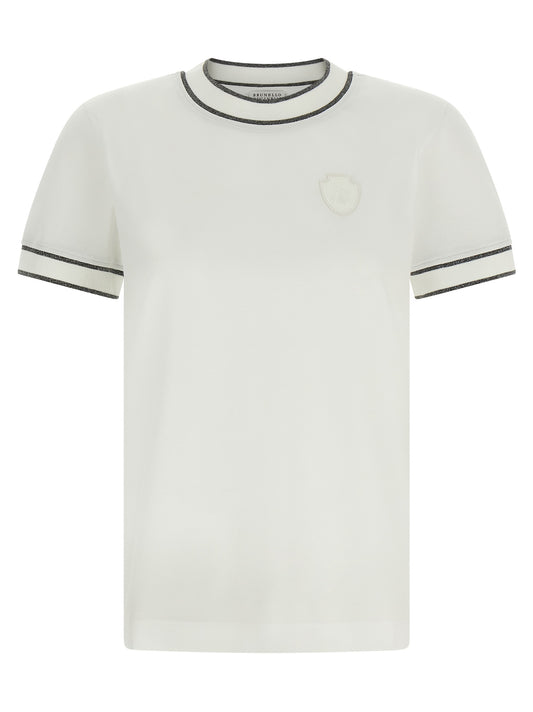 T-Shirt by Brunello Cucinelli for women in cotton white showcases a chic silhouette, artfully detailed with a chic crew neckline and short-sleeve for a chic finish.