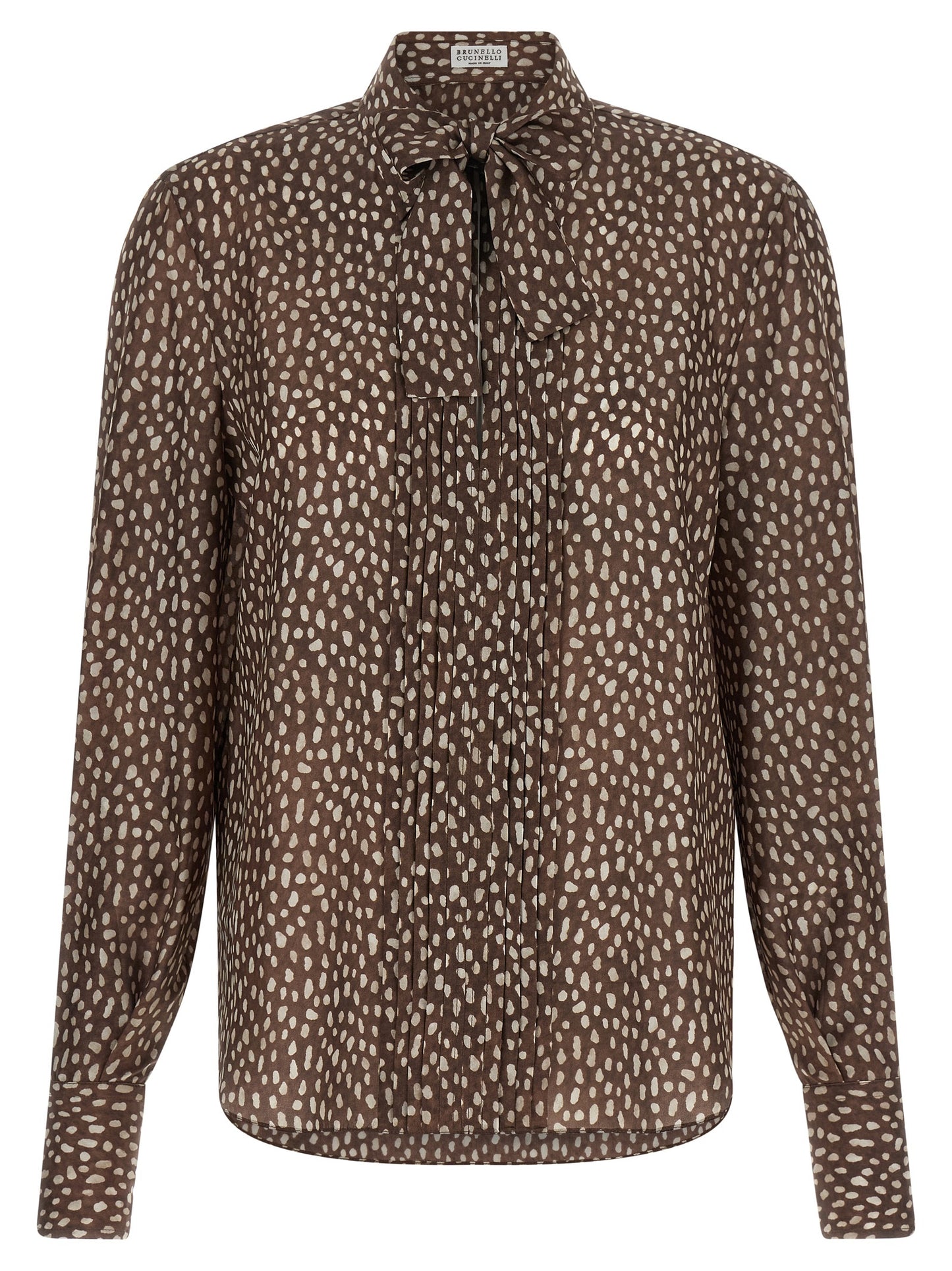 Blouse by Brunello Cucinelli for women in silk brown & patterned, featuring a nuanced long-sleeve and nuanced for a sophisticated finish.