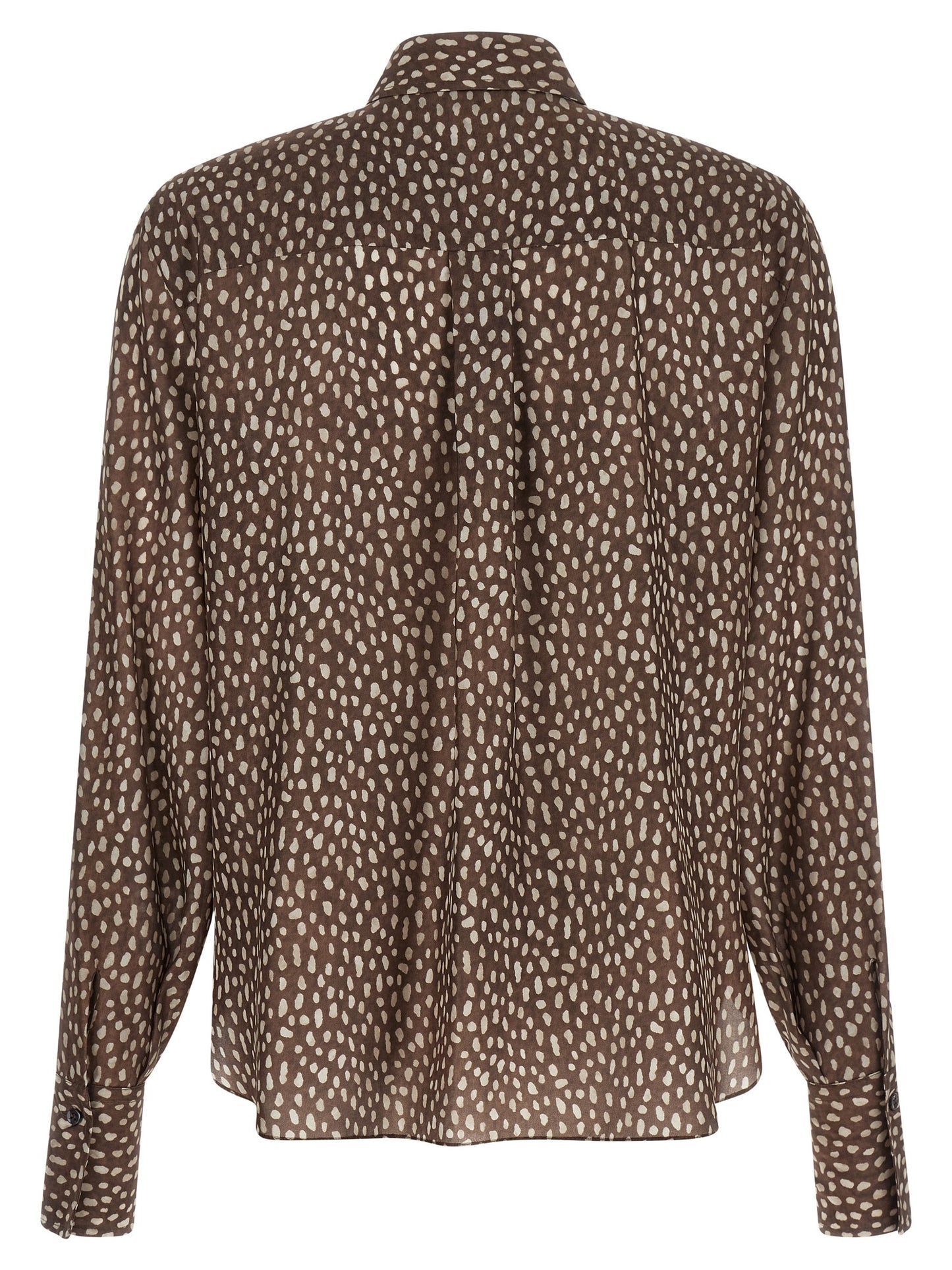 Blouse by Brunello Cucinelli for women in silk brown & patterned showcases a sleek silhouette, elegantly detailed with a sleek and for a sleek finish.