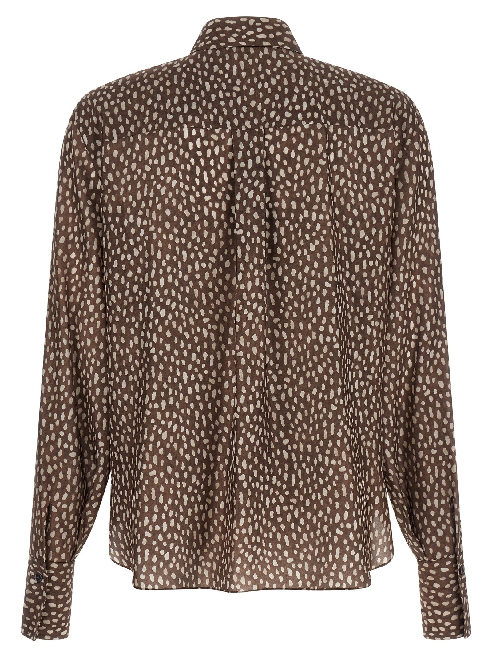 Blouse by Brunello Cucinelli for women in silk brown & patterned showcases a sleek silhouette, elegantly detailed with a sleek and for a sleek finish.