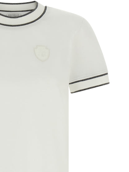 T-Shirt by Brunello Cucinelli for women in cotton white showcases a unassuming silhouette, artfully detailed with a refined crew neckline and unassuming for a sophisticated, contemporary look.