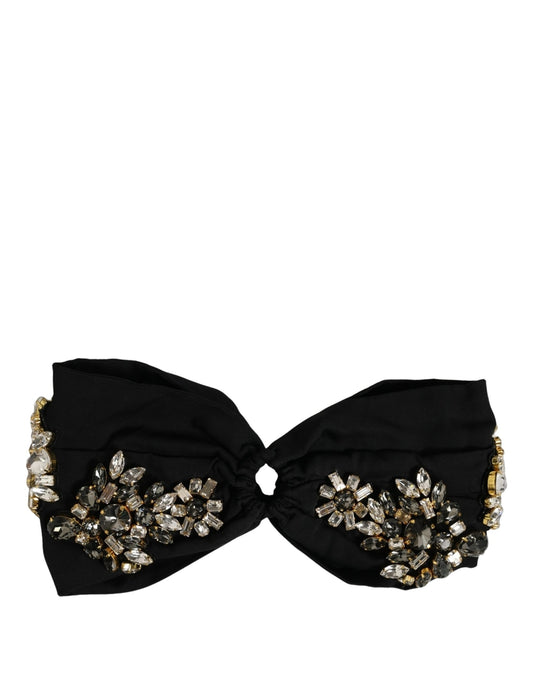 Dolce & Gabbana Crystal Elastane Satin & Silk Headband - Black Signature