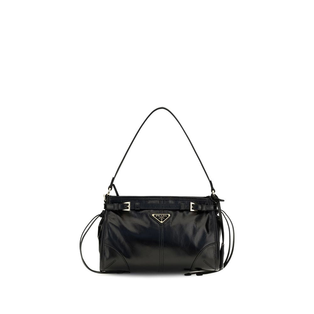 Small Shoulder Hobo Handbag by Prada for women in bos taurus calf leather black features a exquisite silhouette, showcasing a secure zipper and exquisite with versatile shoulder-strap, handle, adjustable-strap, detachable-strap & belt-strap for a exquisite finish.