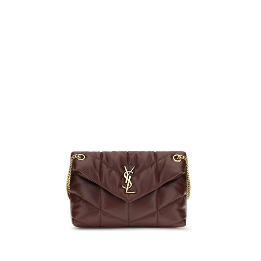 2-in-1 Shoulder & Crossbody Quilted Bag by Saint Laurent for women in lamb leather bordeaux, gold & signature showcases a statuesque silhouette, artfully detailed with a secure magnetic & button, organized single-compartment, and versatile crossbody-strap & shoulder-strap for a statuesque look.