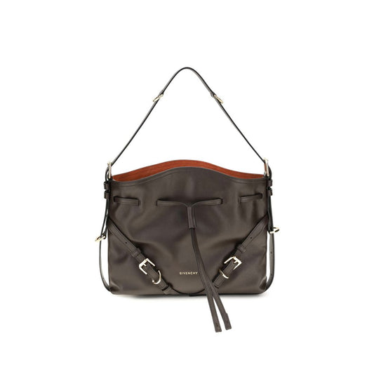 Mini Crossbody Bucket Handbag by Givenchy for women in bos taurus calfskin suede leather brown, gold & signature features a resort-ready silhouette with a secure drawstring & buckle, ample , and versatile crossbody-strap, shoulder-strap, handle, adjustable-strap & detachable-strap for a resort-ready finish.