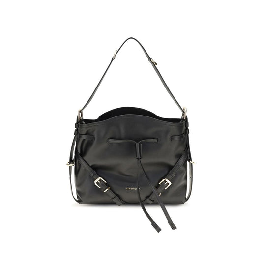 Mini Crossbody Bucket Handbag by Givenchy for women in bos taurus calfskin suede leather black, gold & signature features an effortlessly chic silhouette, showcasing a secure drawstring & buckle, effortlessly chic , and versatile crossbody-strap, shoulder-strap, handle, adjustable-strap & detachable-strap.