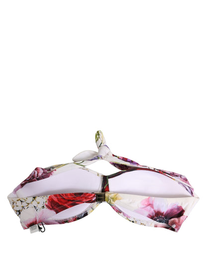 Dolce & Gabbana Women's Stretch Nylon Swimwear Top - Multicolor White Floral Signature Print