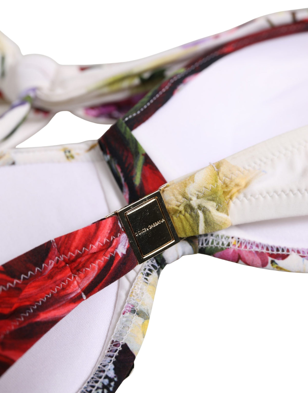 Dolce & Gabbana Women's Stretch Nylon Swimwear Top - Multicolor White Floral Signature Print