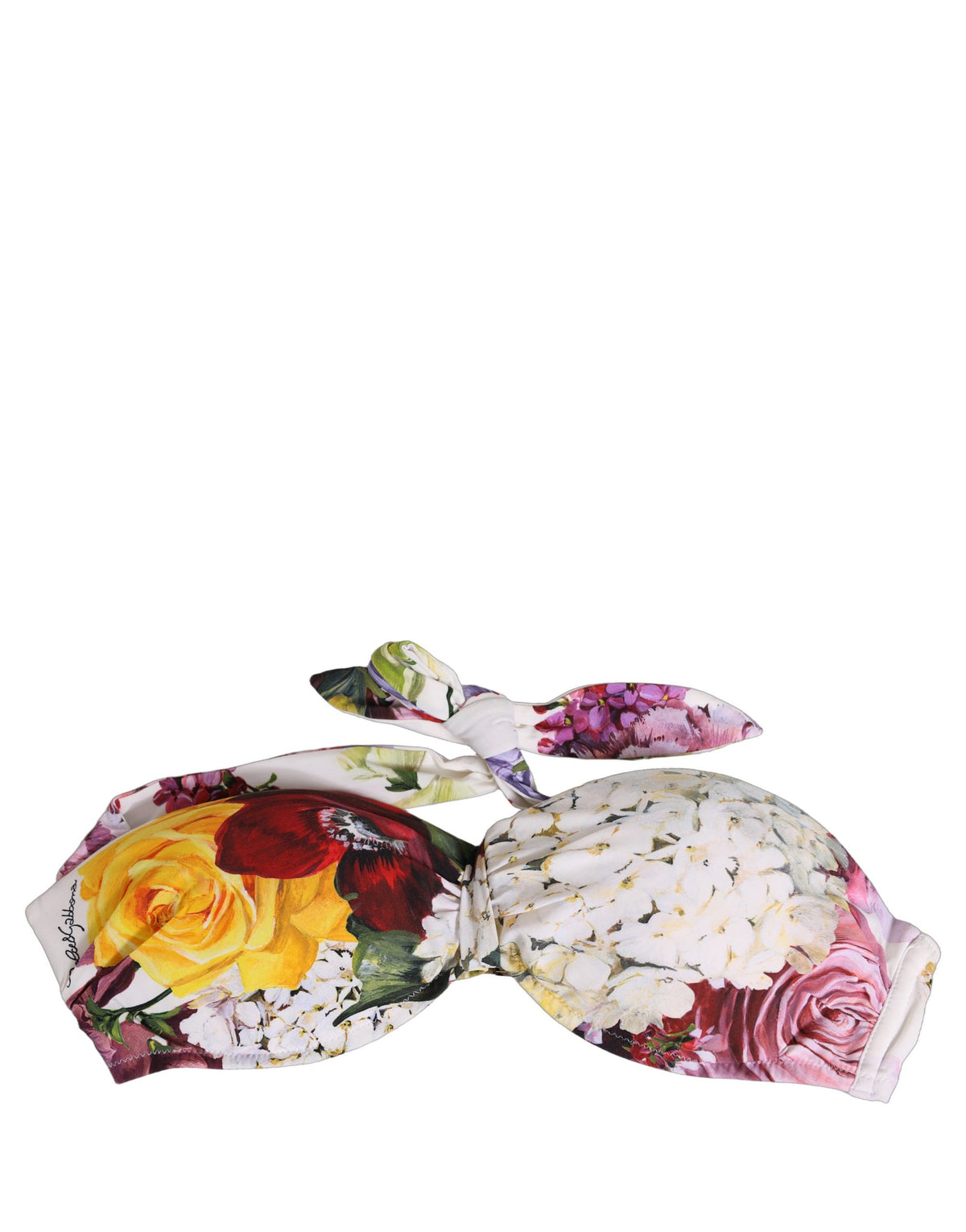 Dolce & Gabbana Women's Stretch Nylon Swimwear Top - Multicolor White Floral Signature Print