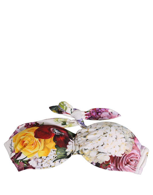 Dolce & Gabbana Women's Stretch Nylon Swimwear Top - Multicolor White Floral Signature Print