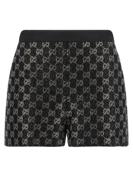 Bermuda Shorts by Gucci for women in viscose silk tweed & crystal black features an tailored silhouette, showcasing a tailored with a short and high rise for a sophisticated look.