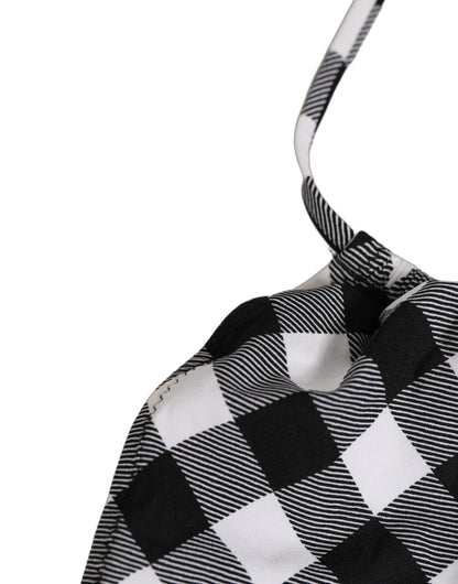 Dolce & Gabbana Women's Stretch Nylon Swimwear Top - Black White Checkered Plaid