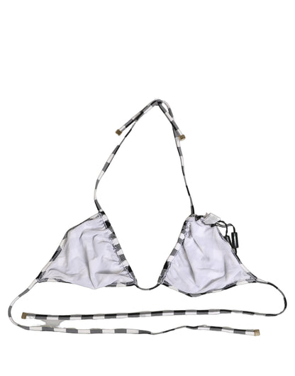 Dolce & Gabbana Women's Stretch Nylon Swimwear Top - Black White Checkered Plaid