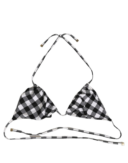 Dolce & Gabbana Women's Stretch Nylon Swimwear Top - Black White Checkered Plaid