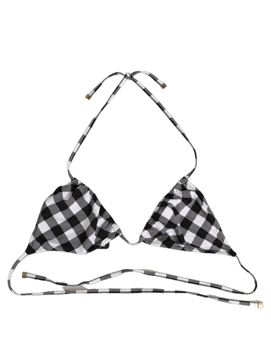 Dolce & Gabbana Women's Stretch Nylon Swimwear Top - Black White Checkered Plaid