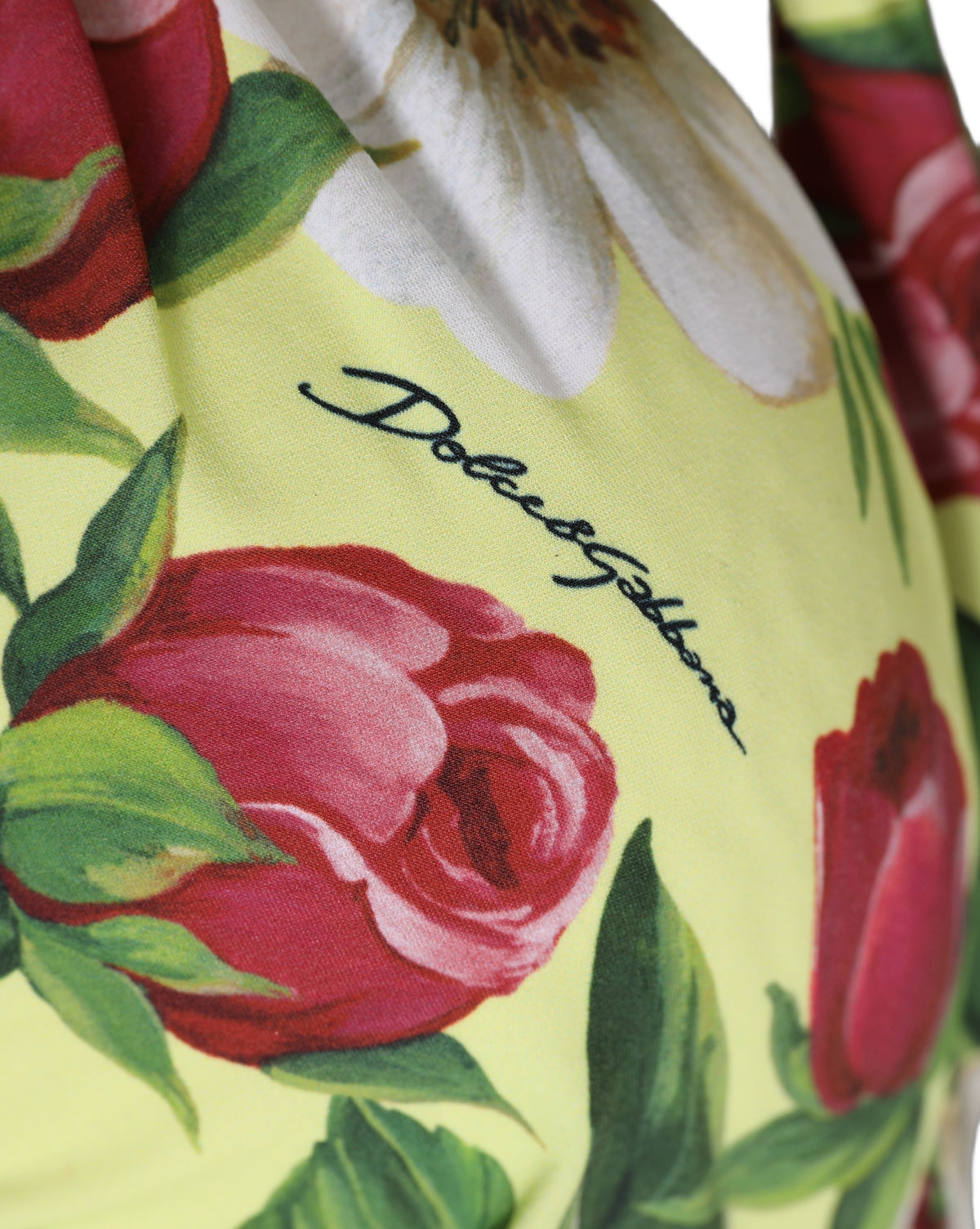 Dolce & Gabbana Women's Stretch Nylon Swimwear Top - Red White Yellow Floral Signature Print