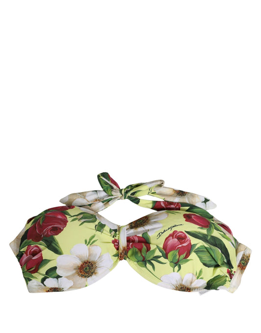 Dolce & Gabbana Women's Stretch Nylon Swimwear Top - Red White Yellow Floral Signature Print