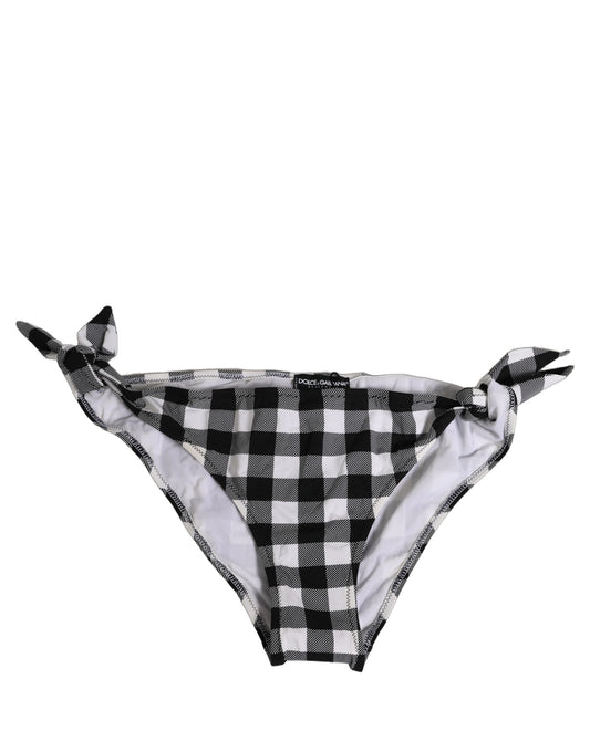 Dolce & Gabbana Women's Stretch Nylon Bikini - Black White Patterned Checkered Plaid Signature