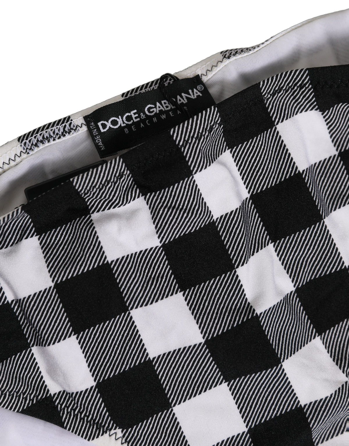 Dolce & Gabbana Women's Stretch Nylon Bikini - Black White Patterned Checkered Plaid Signature