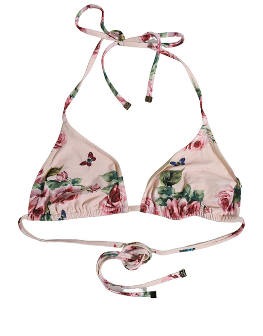 Dolce & Gabbana Women's Stretch Nylon Swimwear Top - Pink Floral Signature Print